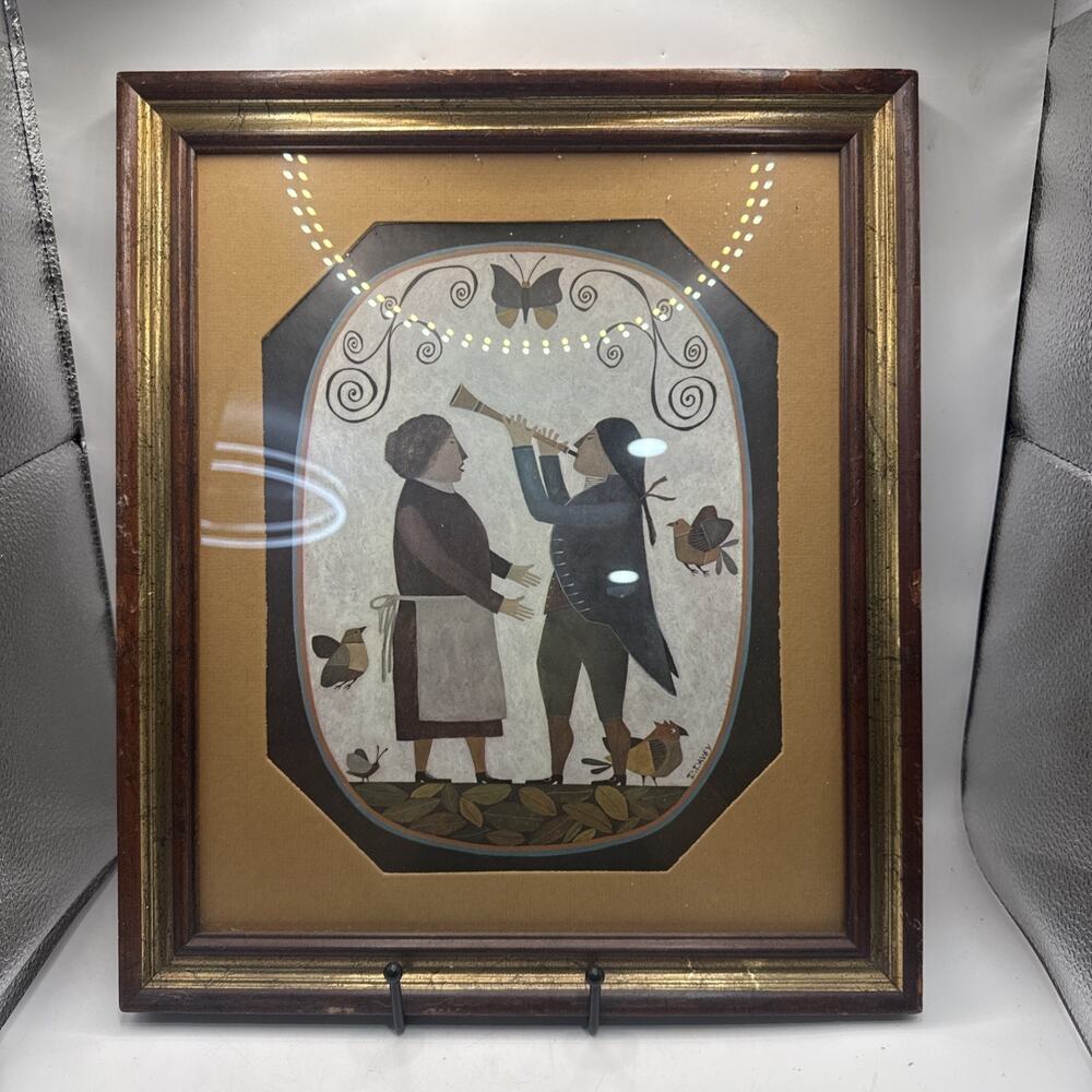 R Davey Folk Art Mid Century Print Colonial Couple “ A Little Music” *
